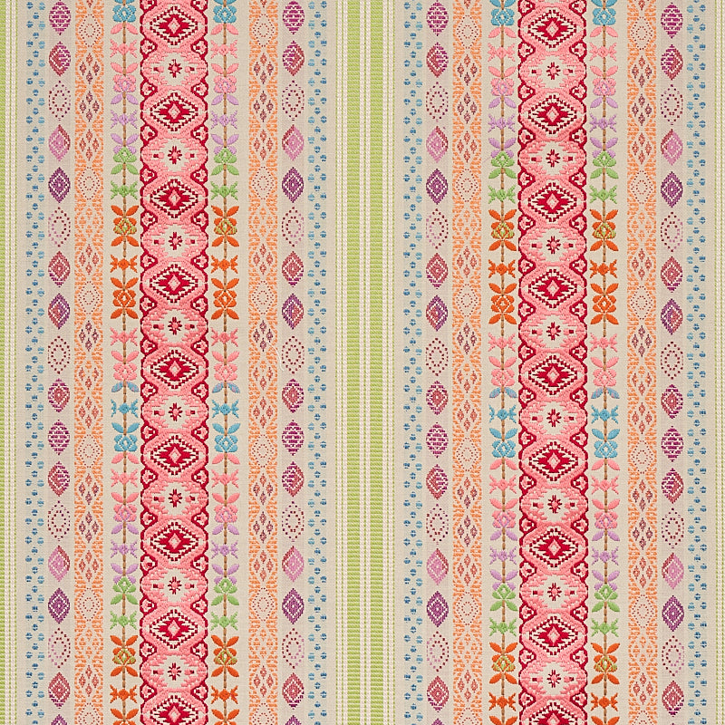 Cosima Embroidery fabric in pink multi color - pattern number 79682 - by Schumacher in the Bohemia collection