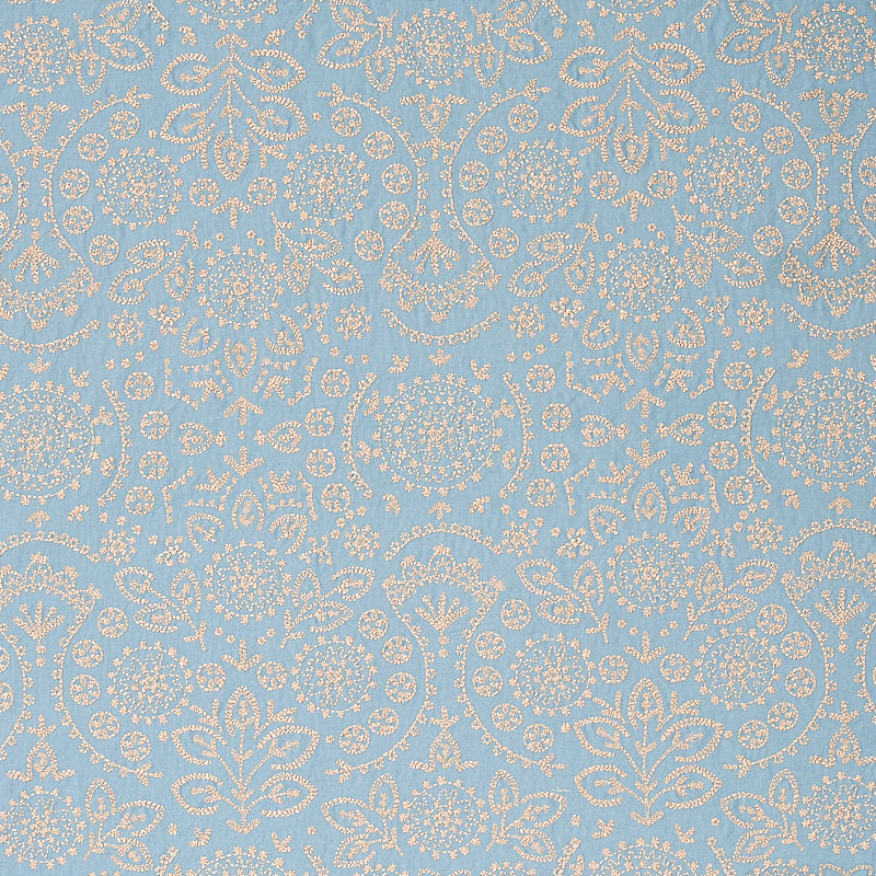 Tiana Embroidery fabric in chambray color - pattern number 79860 - by Schumacher in the Bohemia collection