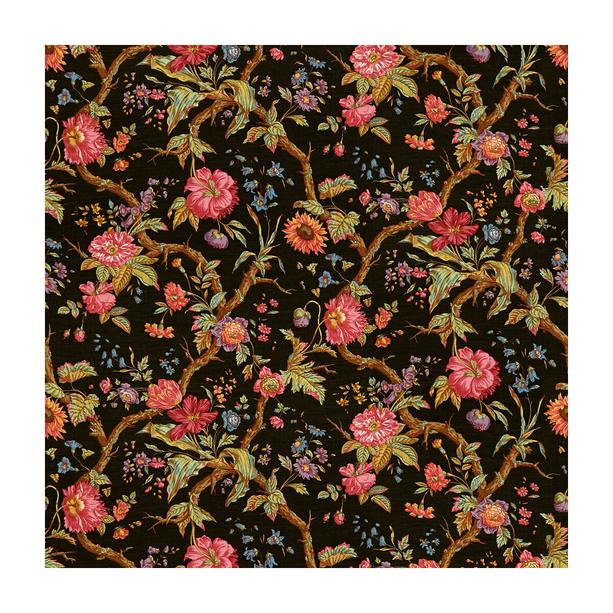 Arbre Fleuri fabric in chocolat color - pattern 8015129.68.0 - by Brunschwig & Fils in the Les Tropiques collection