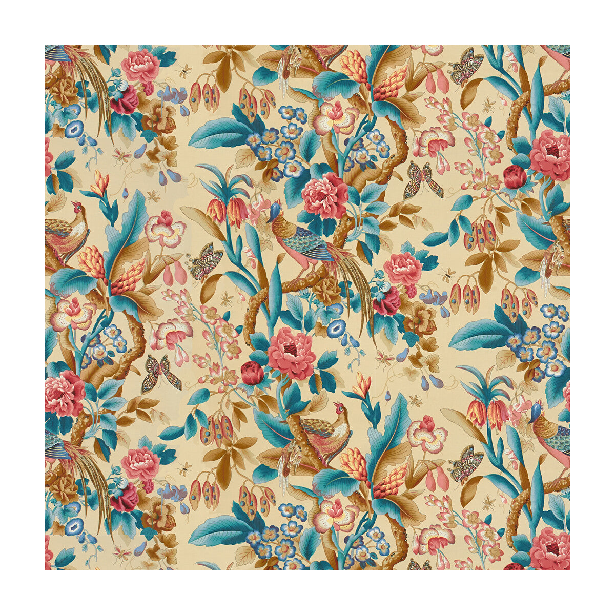 Les Faisans fabric in creme color - pattern 8015133.1.0 - by Brunschwig & Fils in the Les Tropiques collection