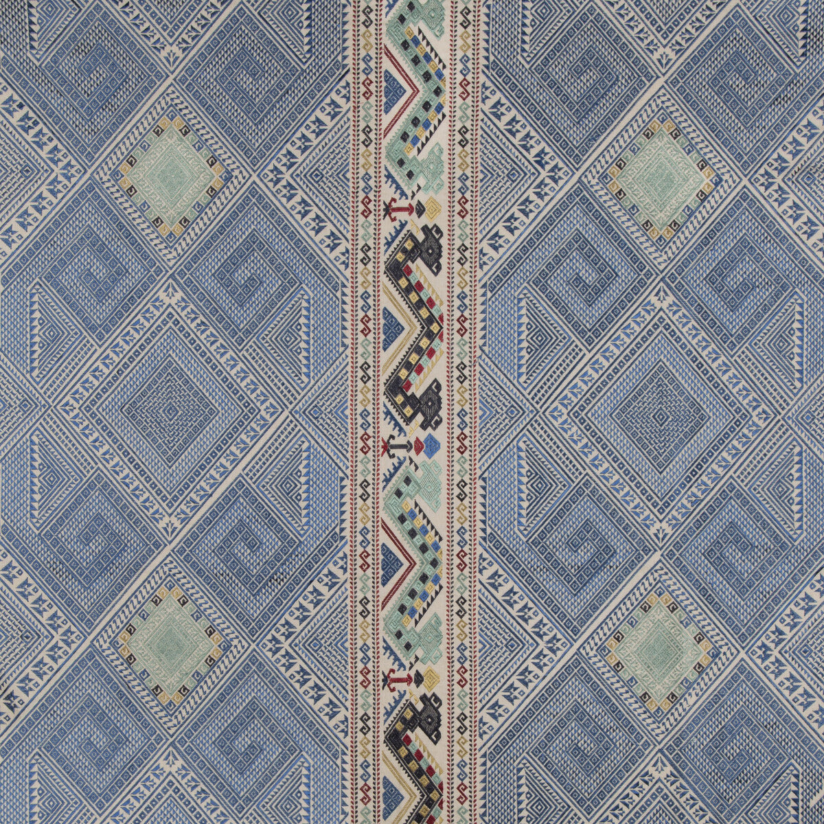 Covelong Emb fabric in blue/red/sea color - pattern 8015171.593.0 - by Brunschwig & Fils in the Cape Comorin collection