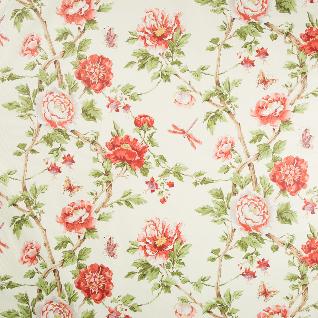 Les Pivoines Print fabric in red color - pattern 8017135.9.0 - by Brunschwig &amp; Fils in the Les Ensembliers collection