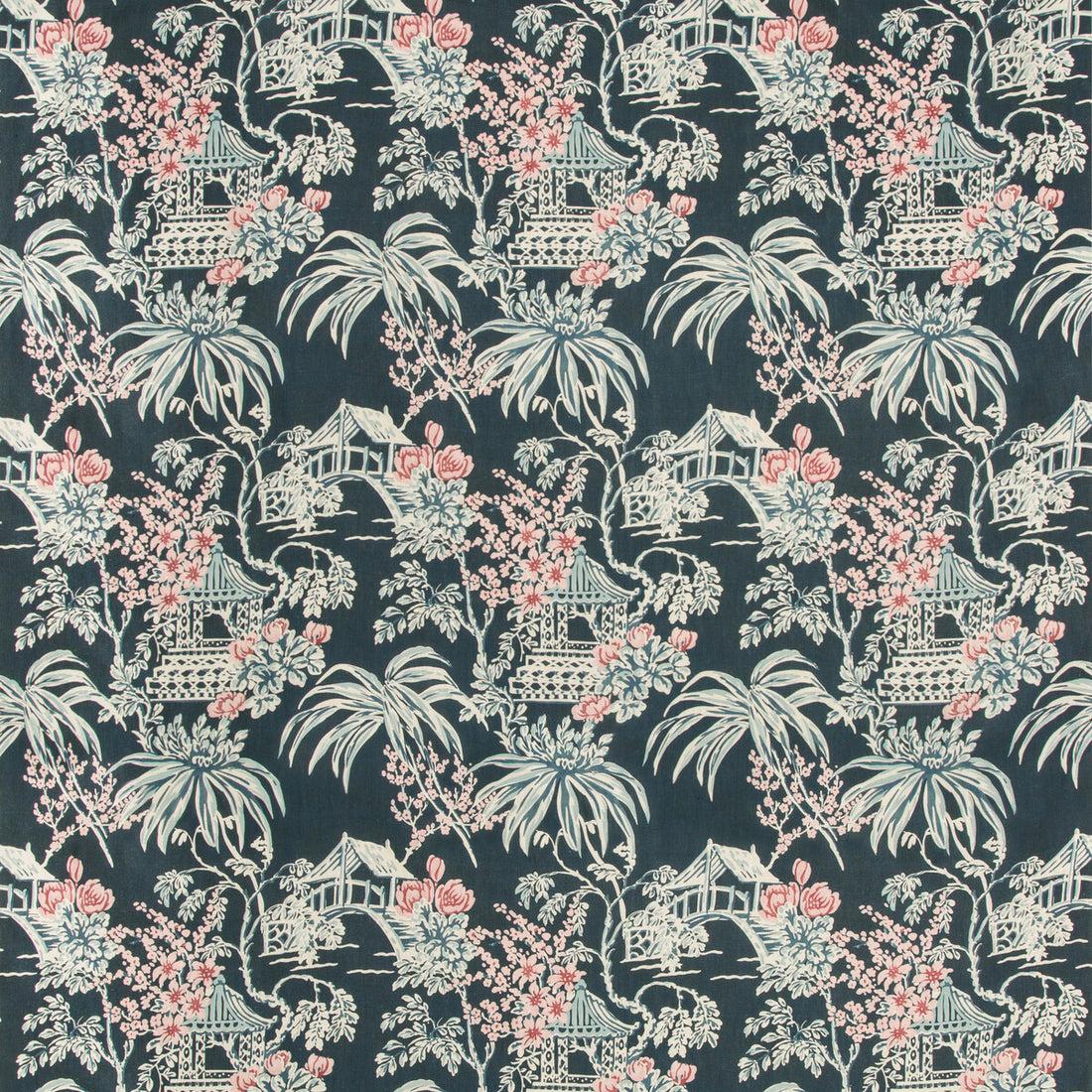 Tongli Print fabric in midnight color - pattern 8019138.557.0 - by Brunschwig &amp; Fils in the Summer Palace collection