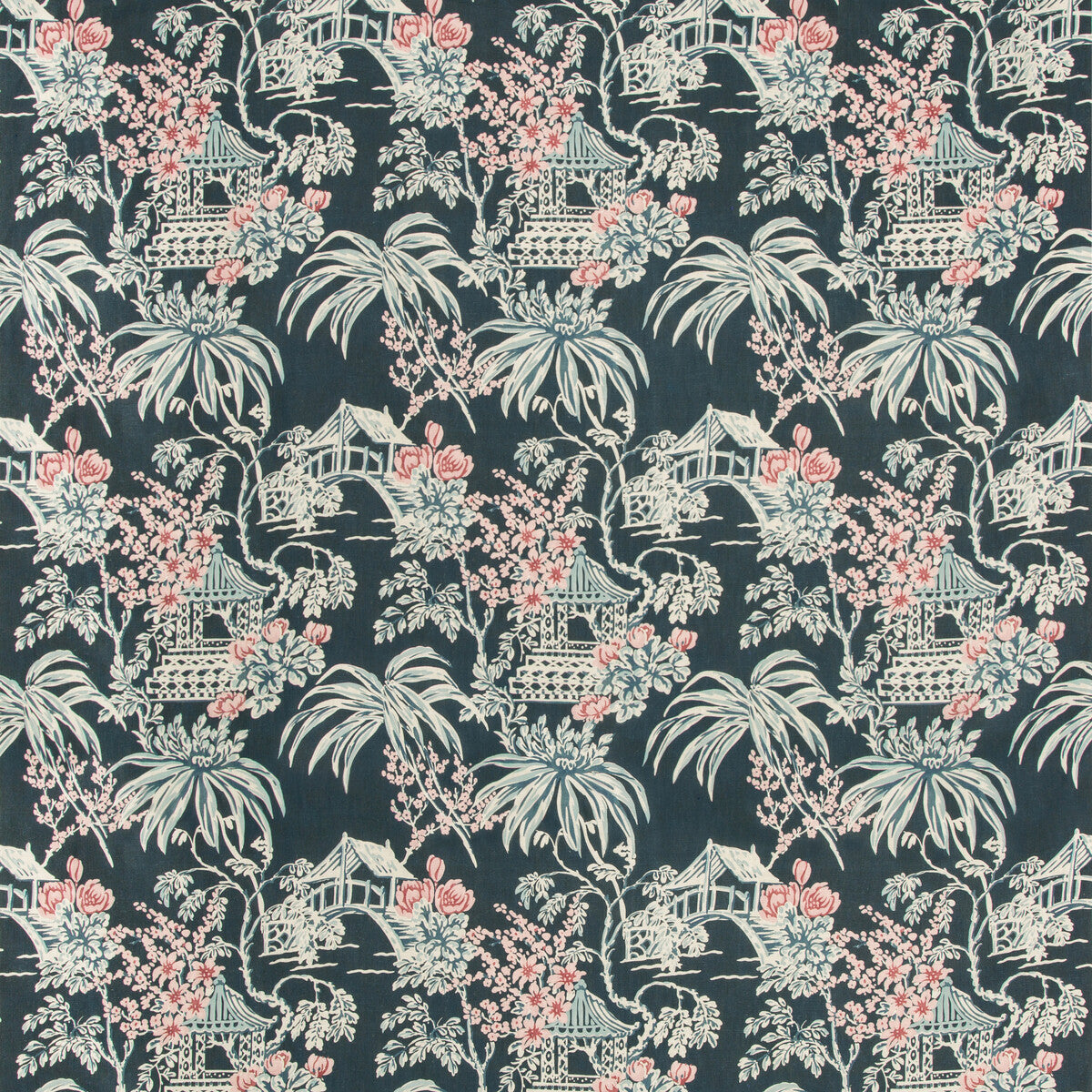 Tongli Print fabric in midnight color - pattern 8019138.557.0 - by Brunschwig & Fils in the Summer Palace collection