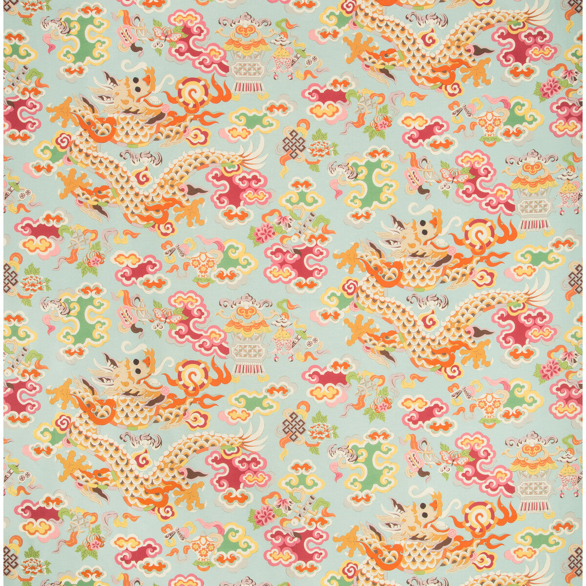Ming Dragon Print fabric in aqua color - pattern 8019140.137.0 - by Brunschwig & Fils in the Summer Palace collection