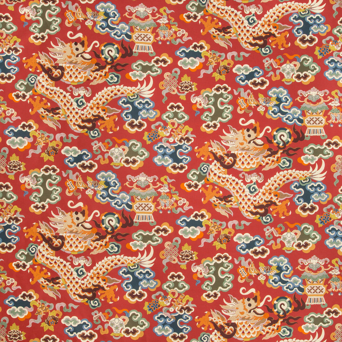 Ming Dragon Print fabric in claret color - pattern 8019140.195.0 - by Brunschwig &amp; Fils in the Summer Palace collection