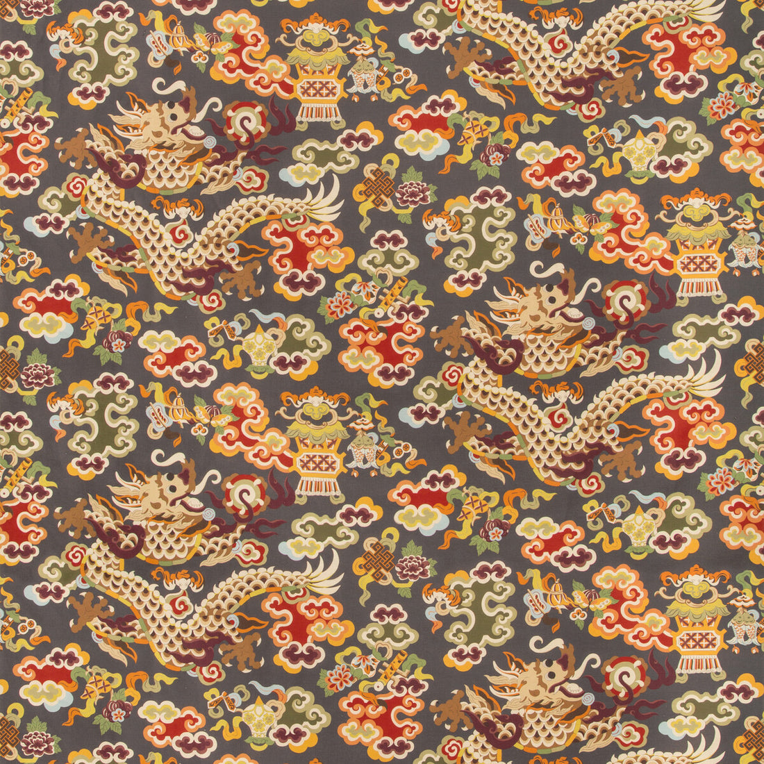 Ming Dragon Print fabric in grey color - pattern 8019140.219.0 - by Brunschwig &amp; Fils in the Summer Palace collection