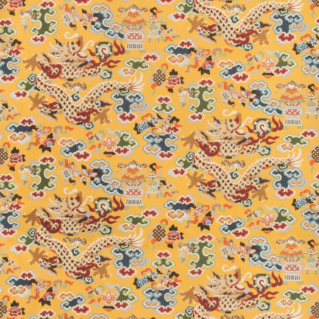 Ming Dragon Print fabric in saffron color - pattern 8019140.495.0 - by Brunschwig &amp; Fils in the Summer Palace collection