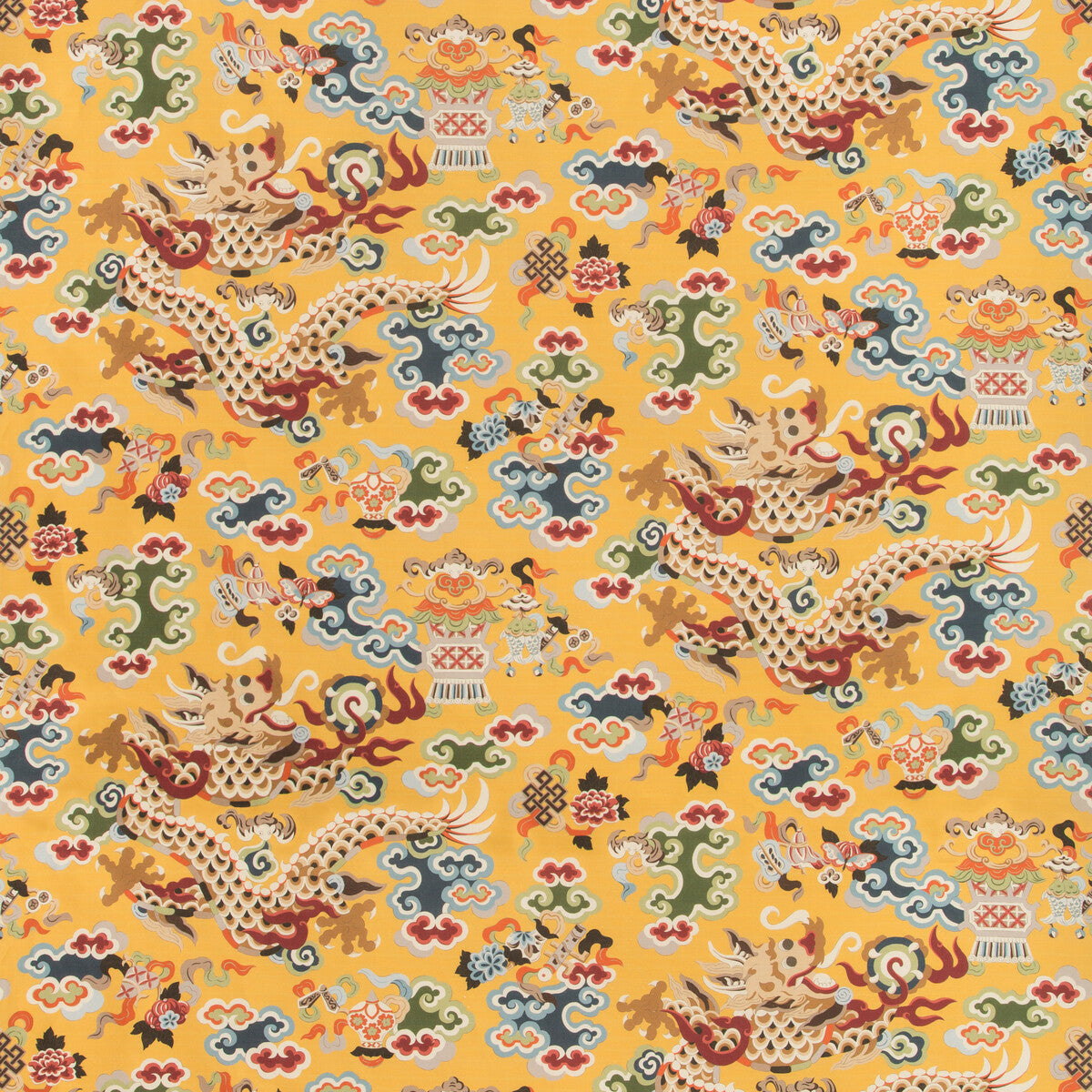 Ming Dragon Print fabric in saffron color - pattern 8019140.495.0 - by Brunschwig & Fils in the Summer Palace collection
