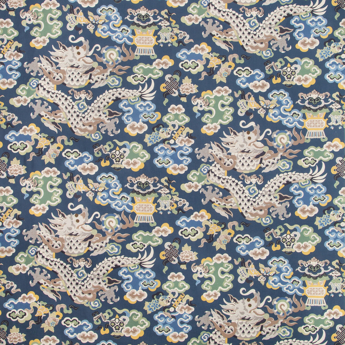 Ming Dragon Print fabric in lapis color - pattern 8019140.5.0 - by Brunschwig &amp; Fils in the Summer Palace collection