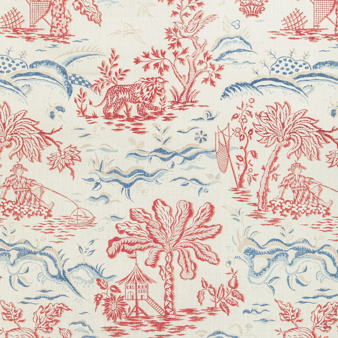 Valensole Print fabric in red/blue color - pattern 8022101.195.0 - by Brunschwig &amp; Fils in the Manoir collection