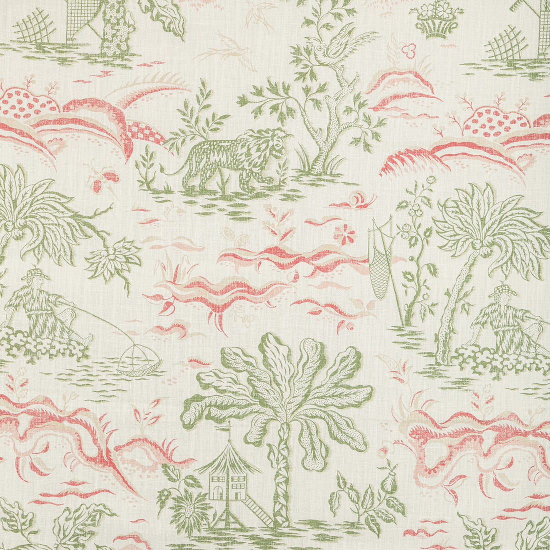 Valensole Print fabric in leaf/rose color - pattern 8022101.317.0 - by Brunschwig &amp; Fils in the Manoir collection