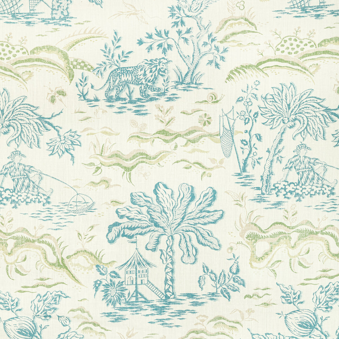 Valensole Print fabric in teal/leaf color - pattern 8022101.353.0 - by Brunschwig &amp; Fils in the Manoir collection