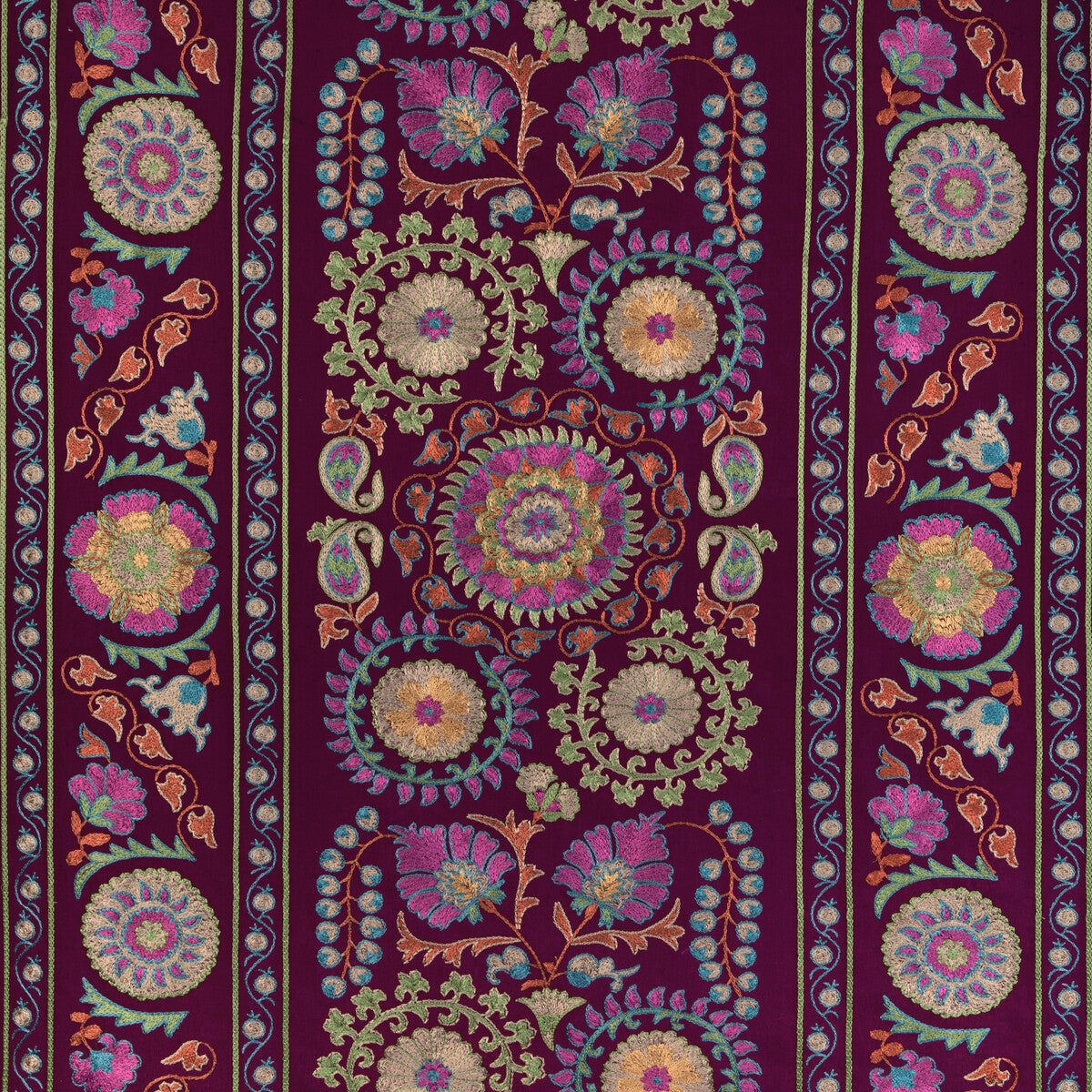 Saanvi Emb fabric in plum/leaf color - pattern 8023113.310.0 - by Brunschwig & Fils in the Anduze Embroideries collection