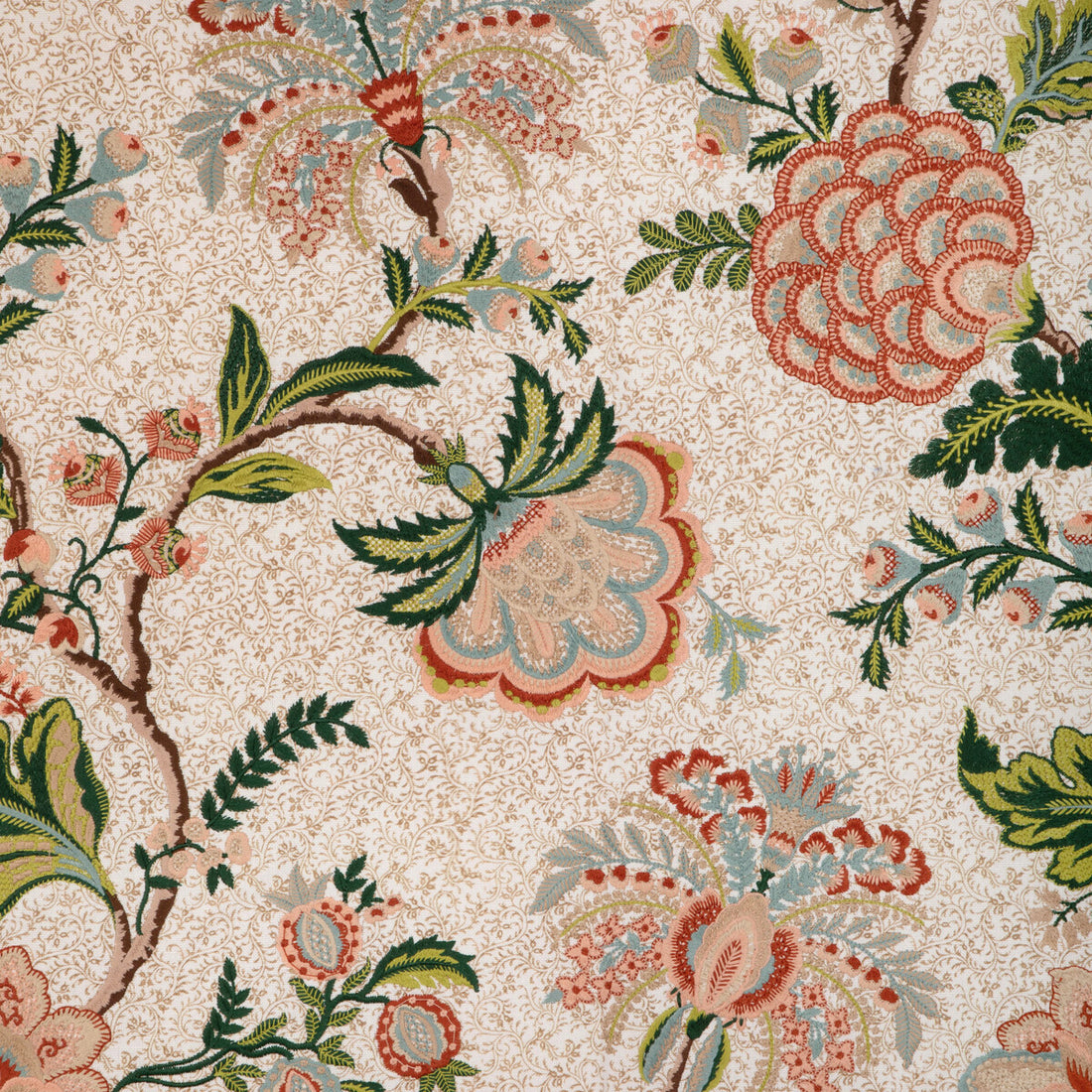 Anduze Emb fabric in apricot/sage color - pattern 8023118.312.0 - by Brunschwig &amp; Fils in the Anduze Embroideries collection