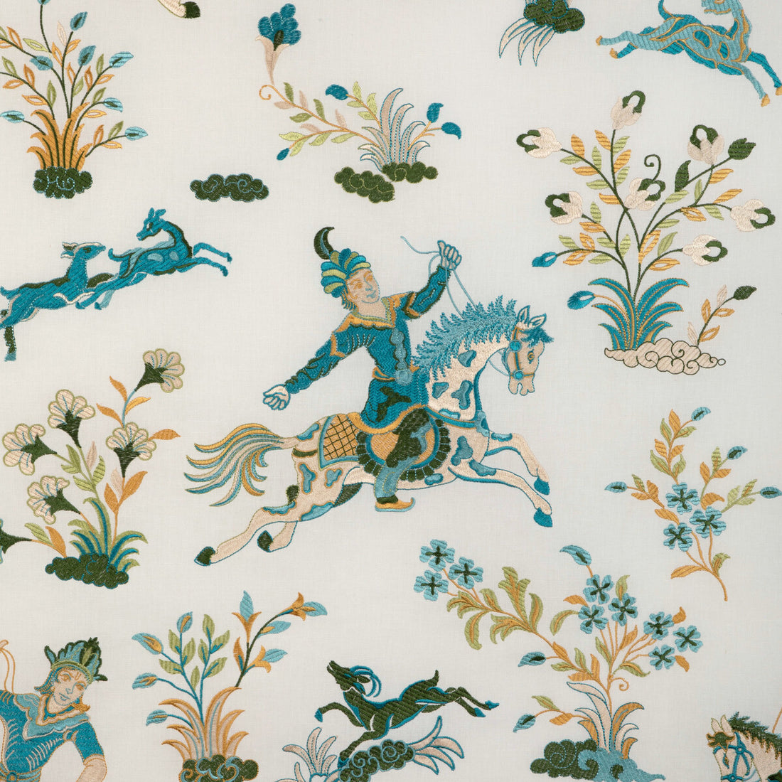 Nayan Emb fabric in aqua/leaf color - pattern 8023120.353.0 - by Brunschwig &amp; Fils in the Anduze Embroideries collection