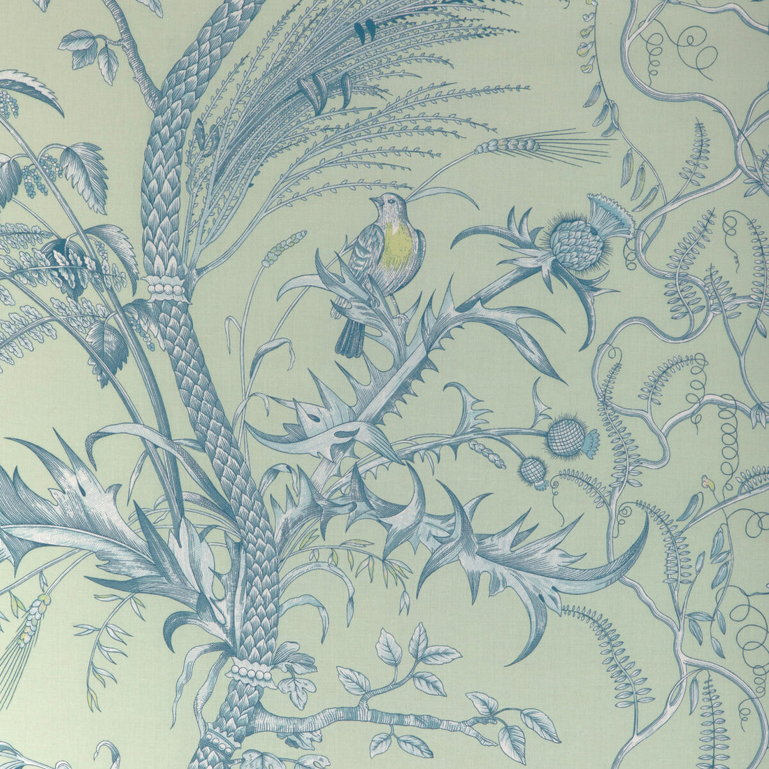 Bird And Thistle II fabric in mint color - pattern 8024101.335.0 - by Brunschwig &amp; Fils in the La Menagerie collection