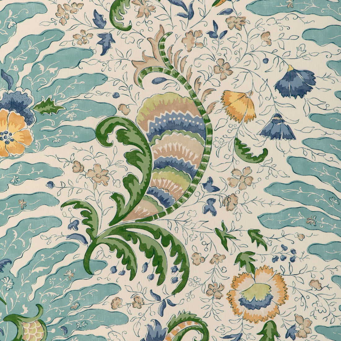 Riviere Print fabric in aqua color - pattern 8024105.355.0 - by Brunschwig &amp; Fils in the La Menagerie collection