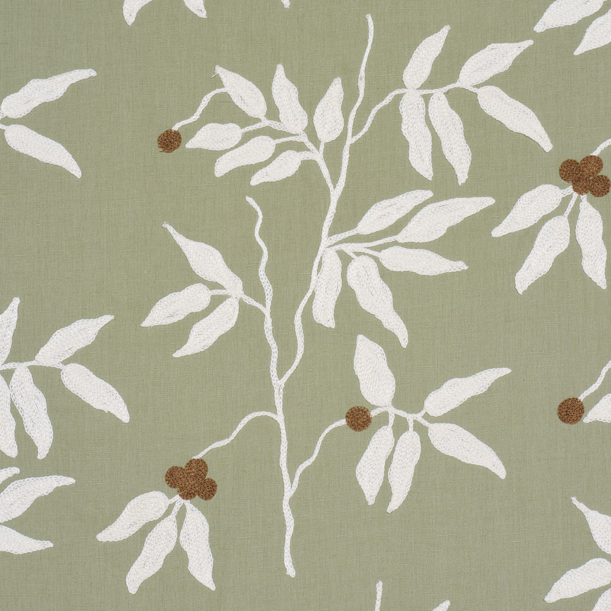 Lilla Embroidery fabric in olive color - pattern number 80433 - by Schumacher in the Perennial Favorites collection
