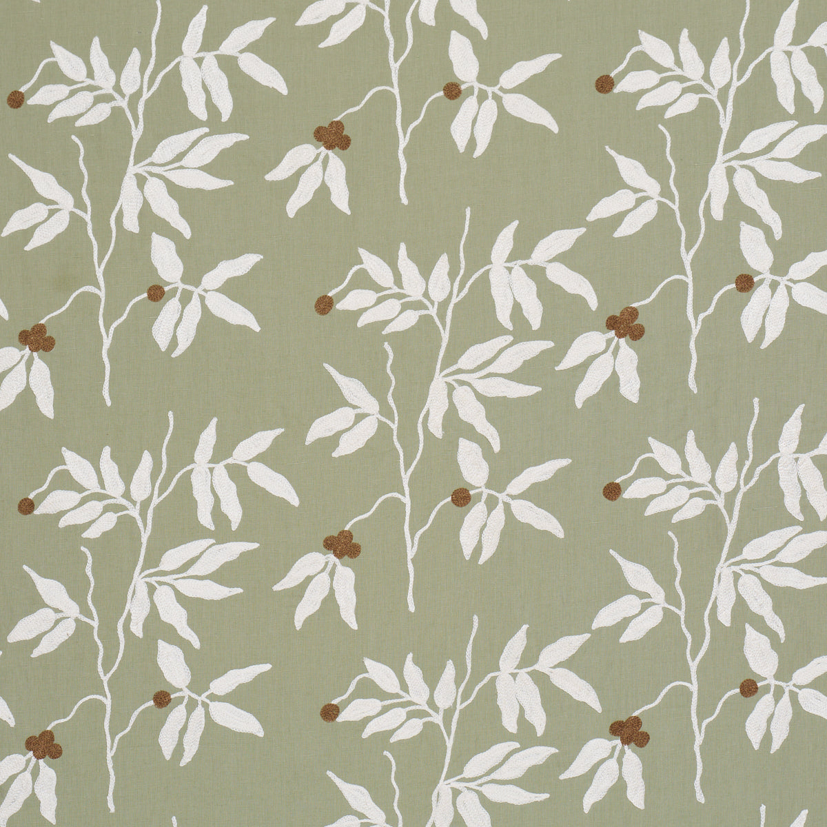 Lilla Embroidery fabric in olive color - pattern number 80433 - by Schumacher in the Perennial Favorites collection