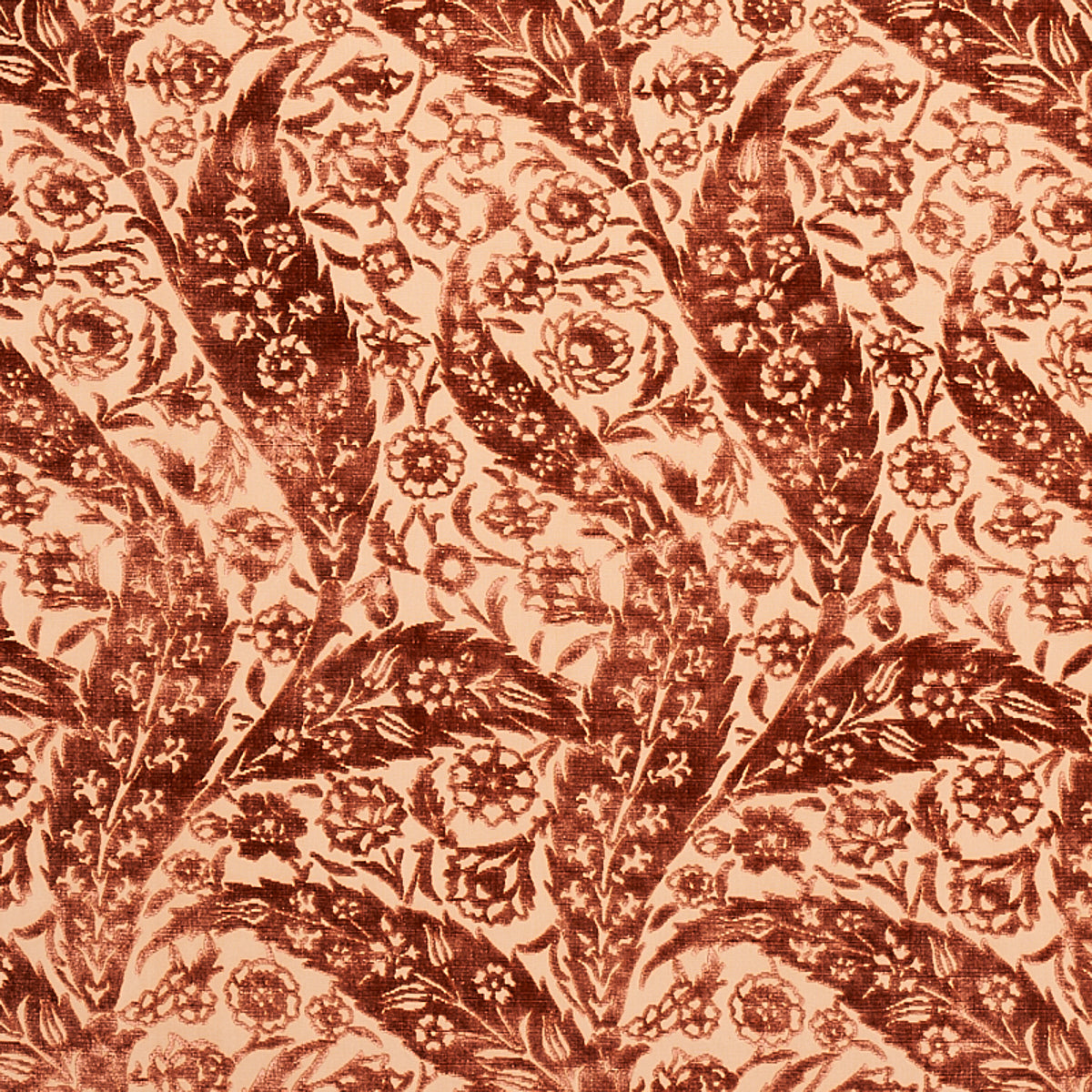 Saz Paisley Silk Velvet fabric in terracotta color - pattern number 80781 - by Schumacher in the Le Max collection