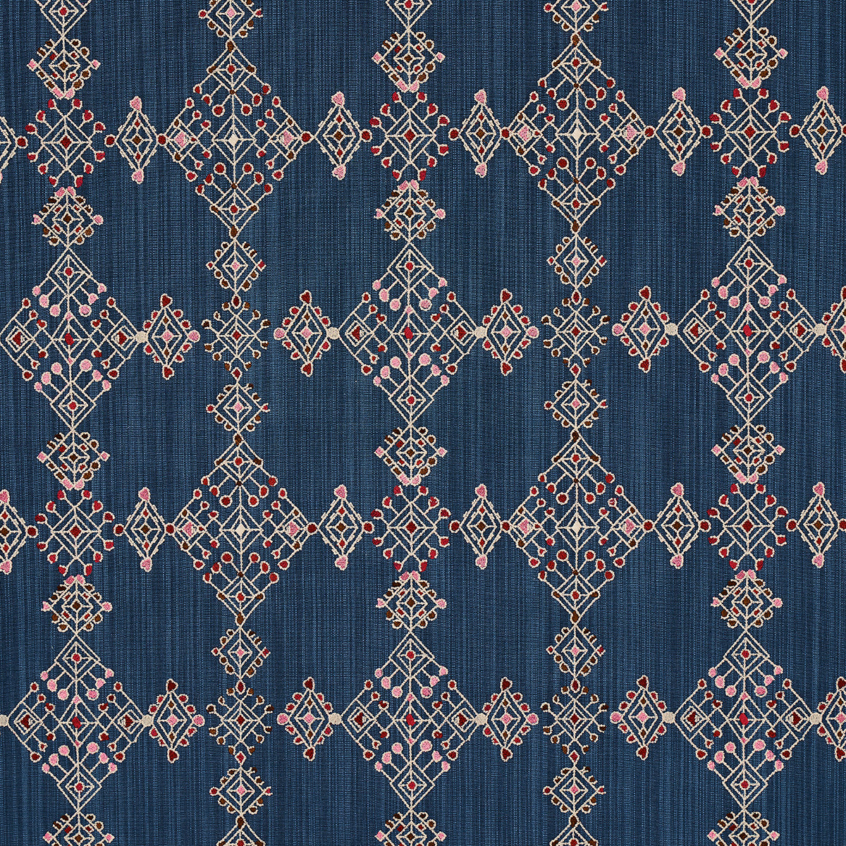 Kalindi Embroidery fabric in indigo color - pattern number 82081 - by Schumacher in the Bohemia collection