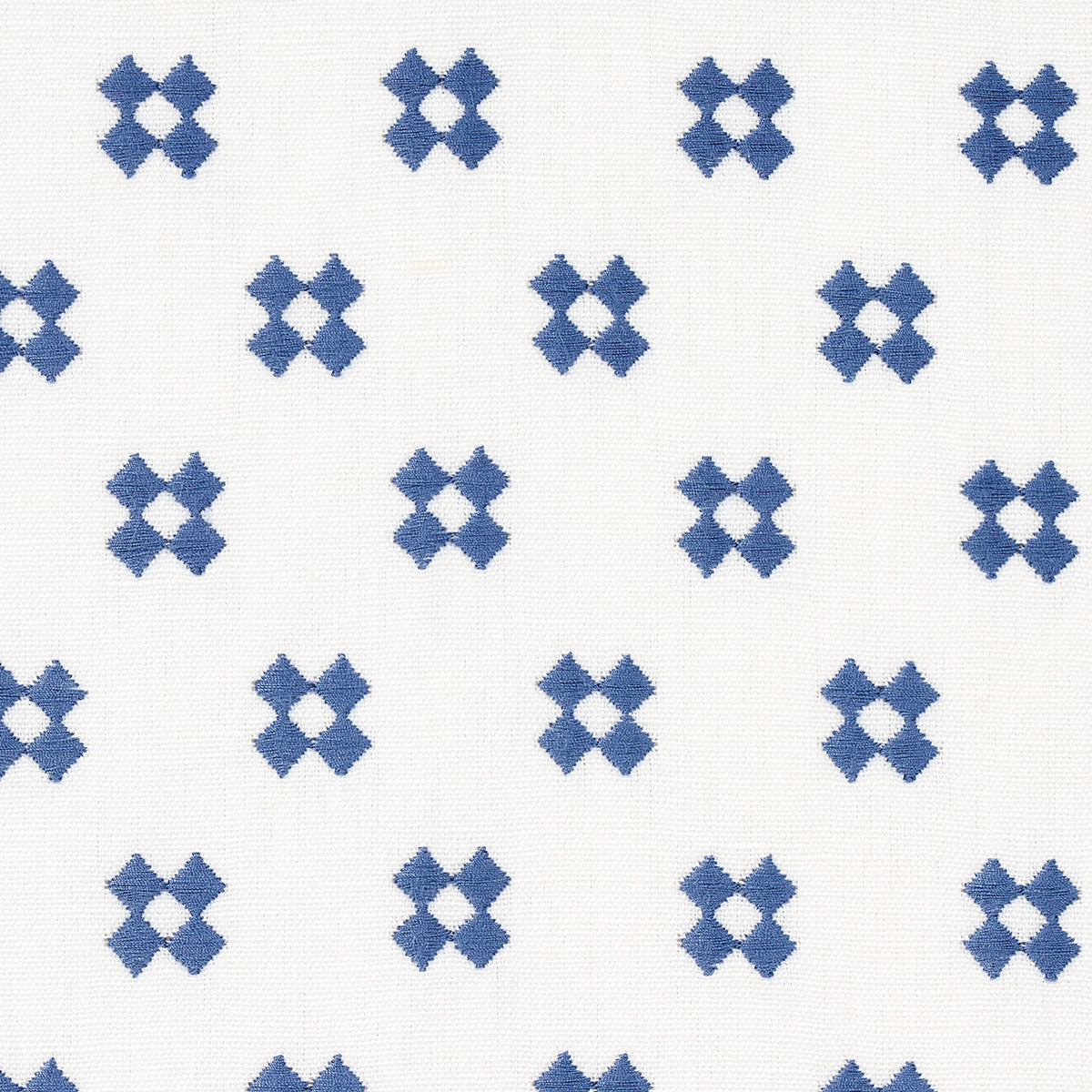 Thandie Embroidery fabric in blue on ivory color - pattern number 82121 - by Schumacher in the Bohemia collection