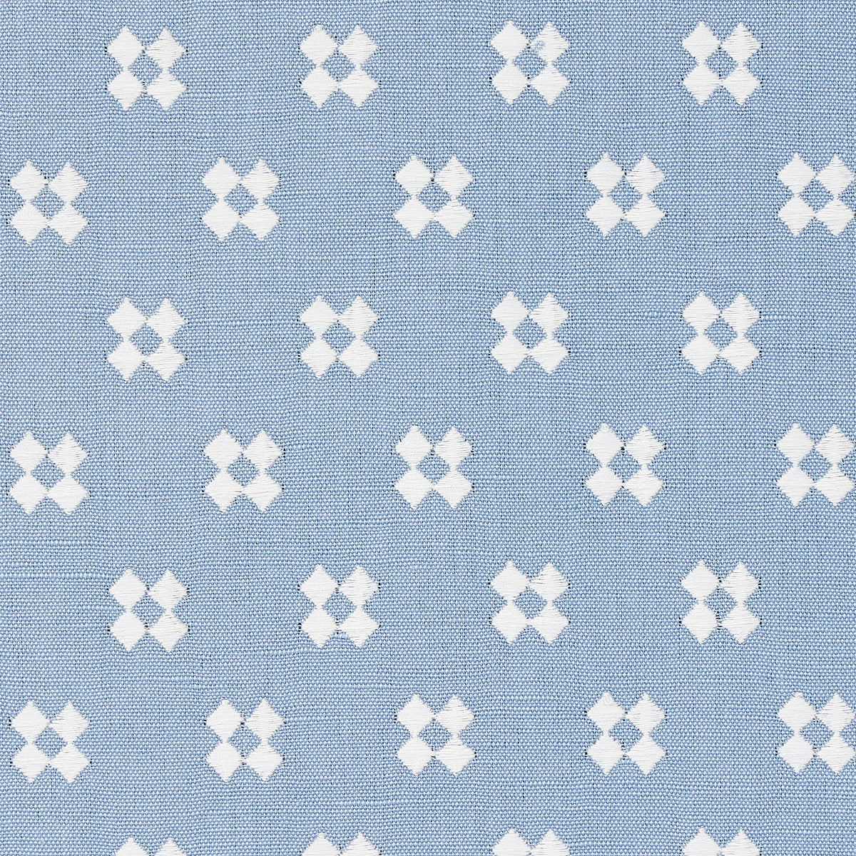 Thandie Embroidery fabric in ivory on chambray color - pattern number 82122 - by Schumacher in the Bohemia collection