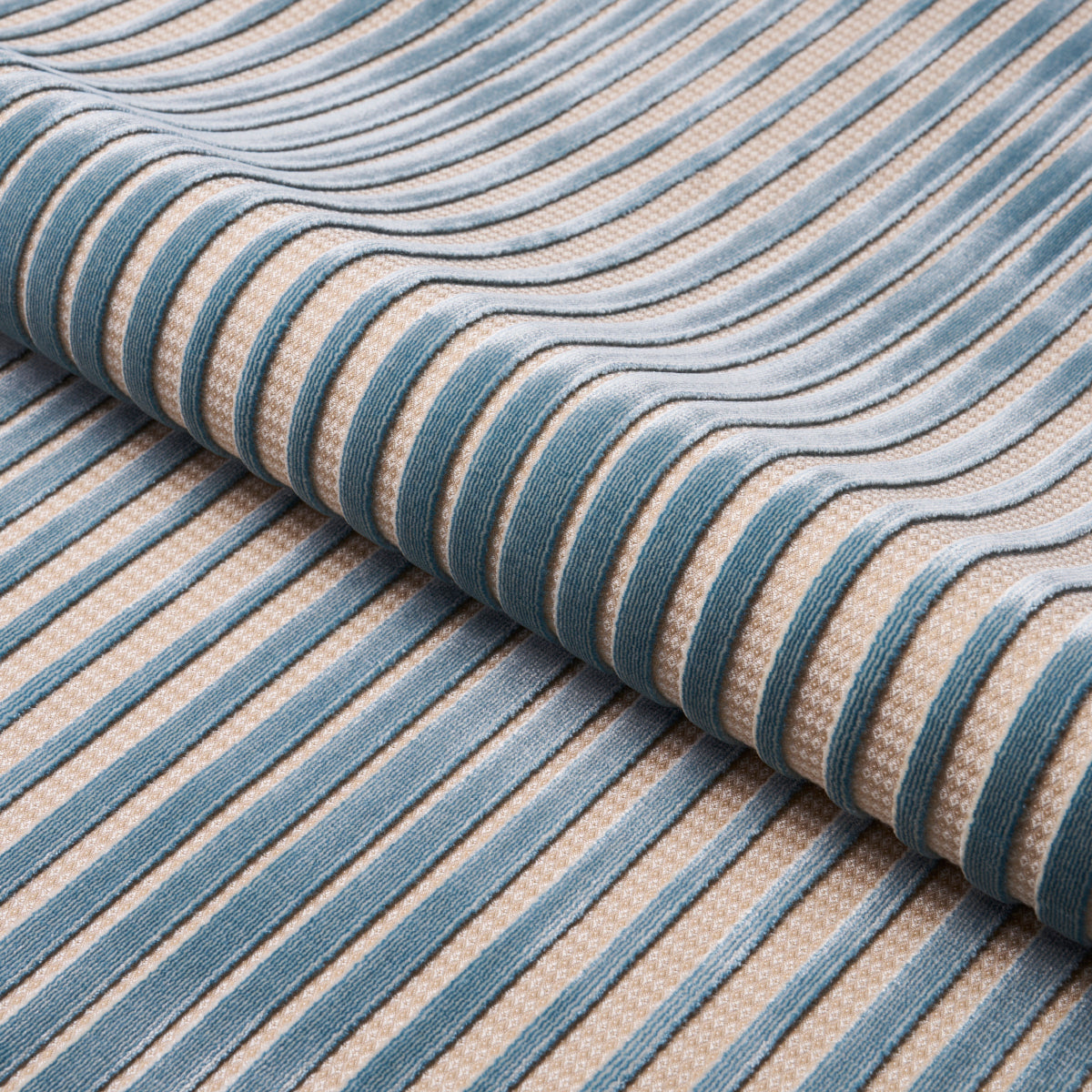 Chimay Stripe Velvet fabric in ciel color - pattern number 82150 - by Schumacher in the Cut & Patterned Velvets collection