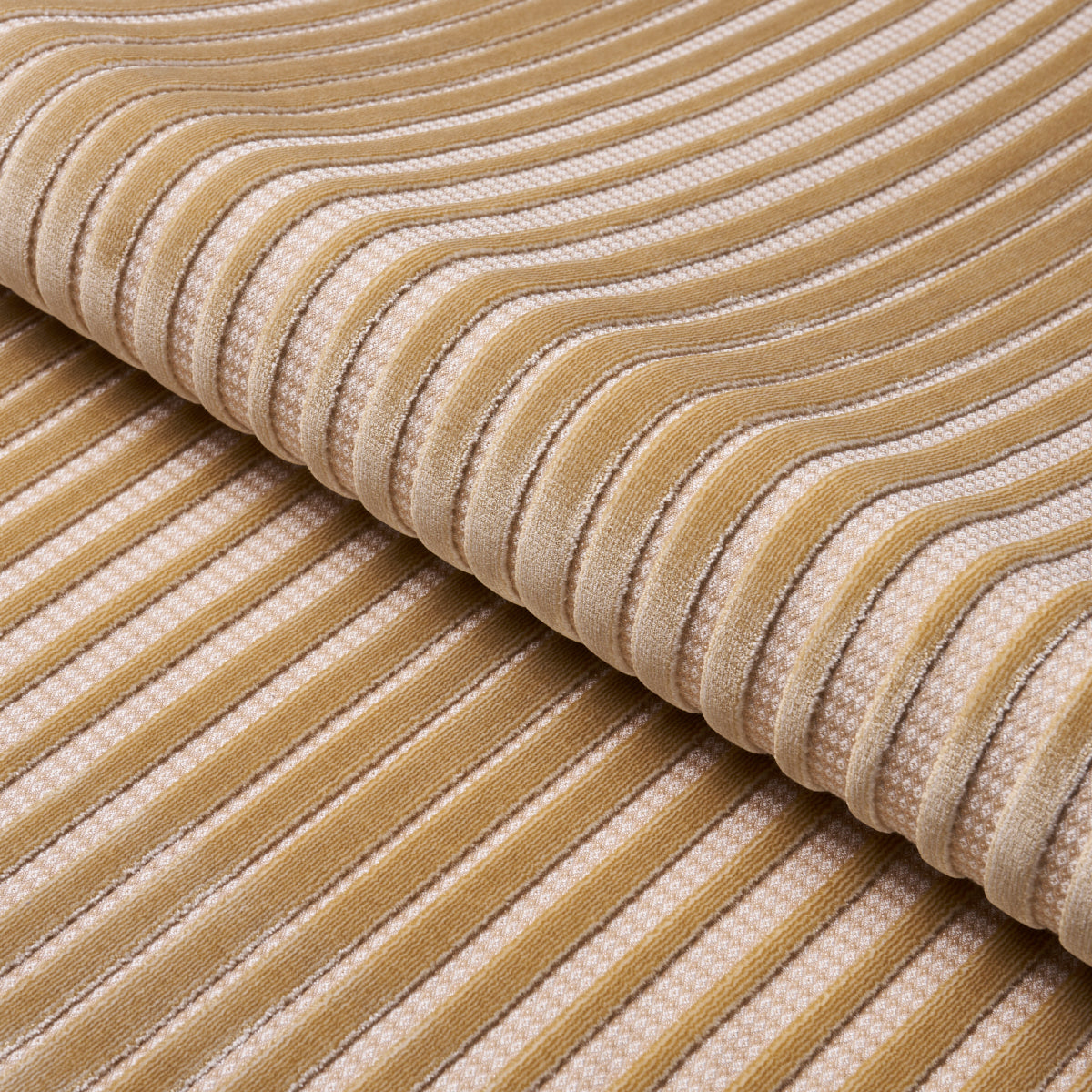 Chimay Stripe Velvet fabric in champagne color - pattern number 82153 - by Schumacher in the Cut & Patterned Velvets collection