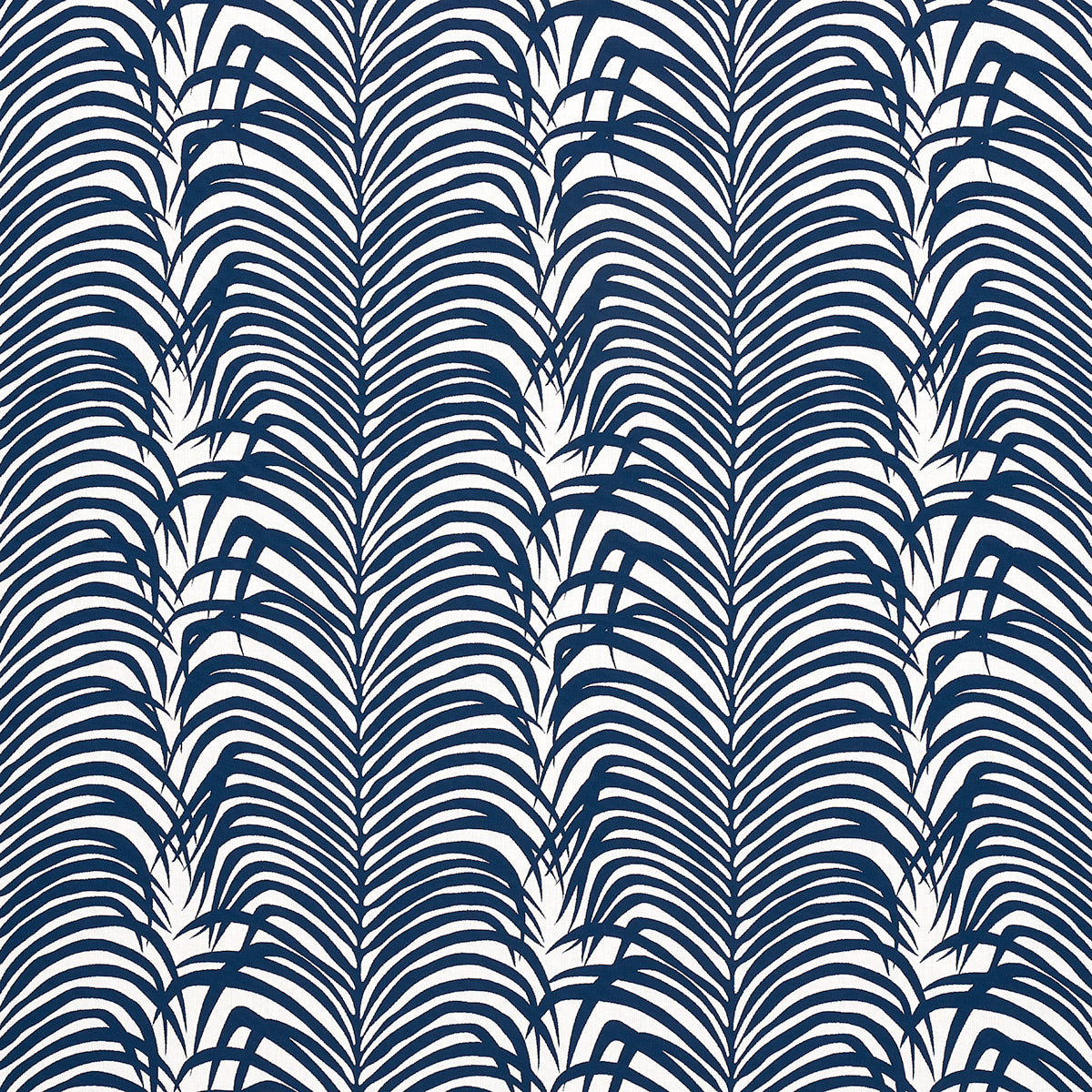 Zebra Palm Indoor Outdoor fabric in navy color - pattern number 82781 - by Schumacher in the Swing Time Indoor/Outdoor collection