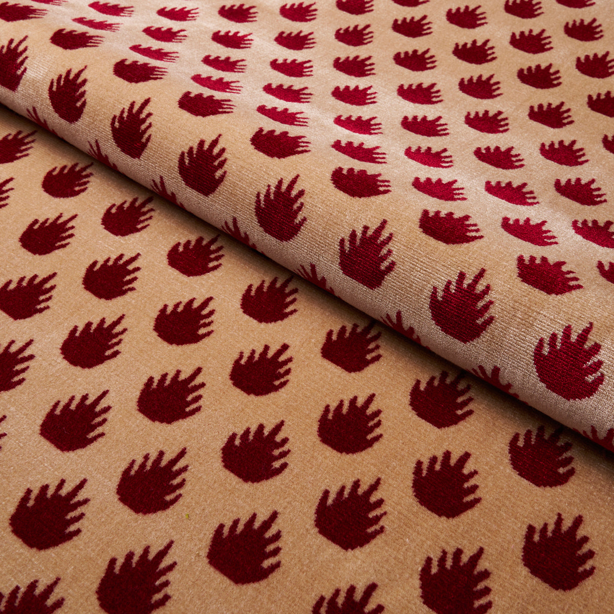 Coronation Velvet fabric in garnet color - pattern number 82982 - by Schumacher in the Cut & Patterned Velvets collection