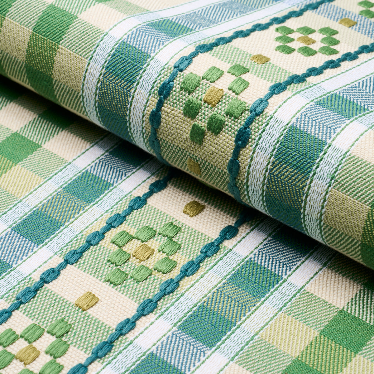 Hutton Hand Woven Check fabric in leaf color - pattern number 84731 - by Schumacher in the Ashbury collection