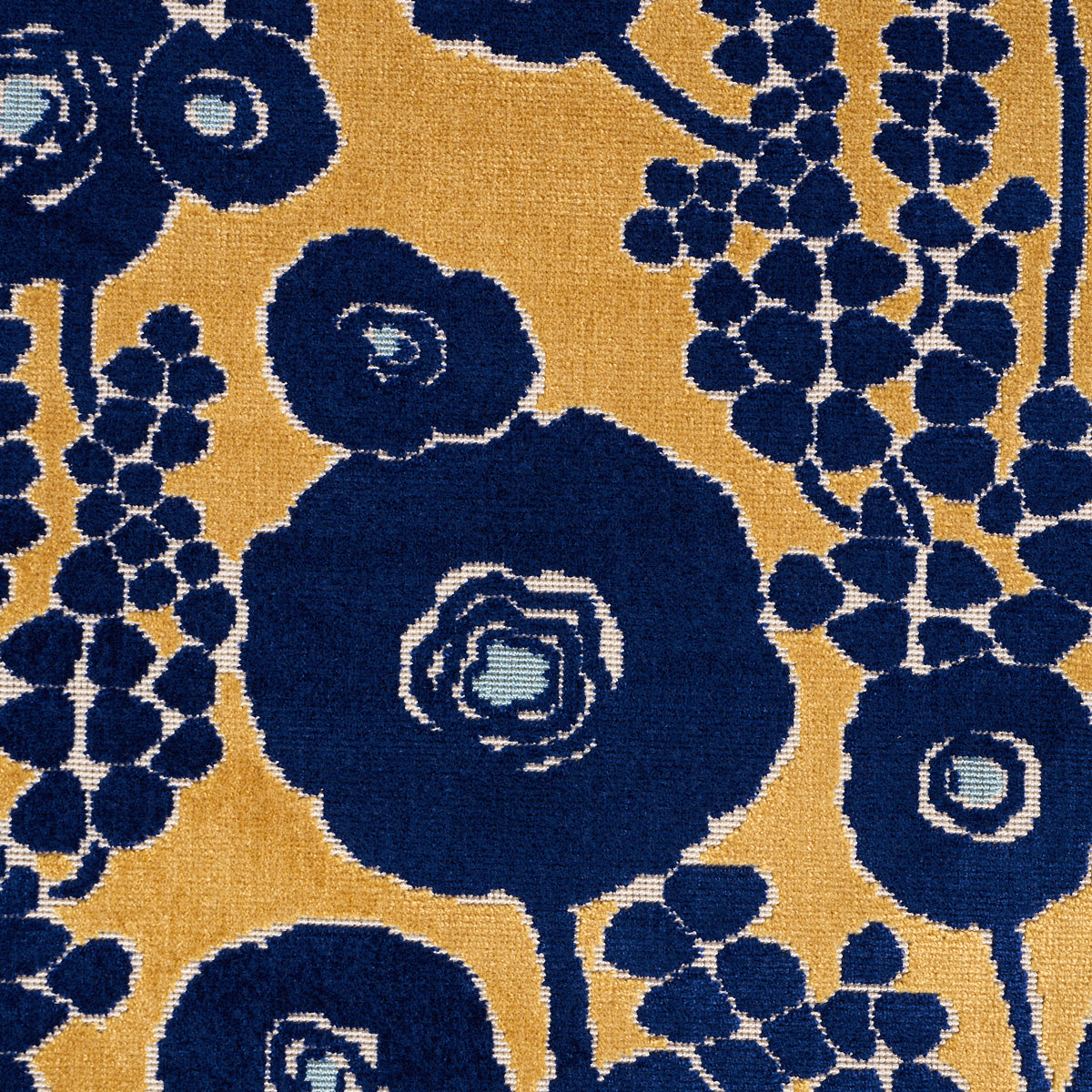 Emelie Velvet fabric in sapphire & gold color - pattern number 84791 - by Schumacher in the Cut & Patterned Velvets collection