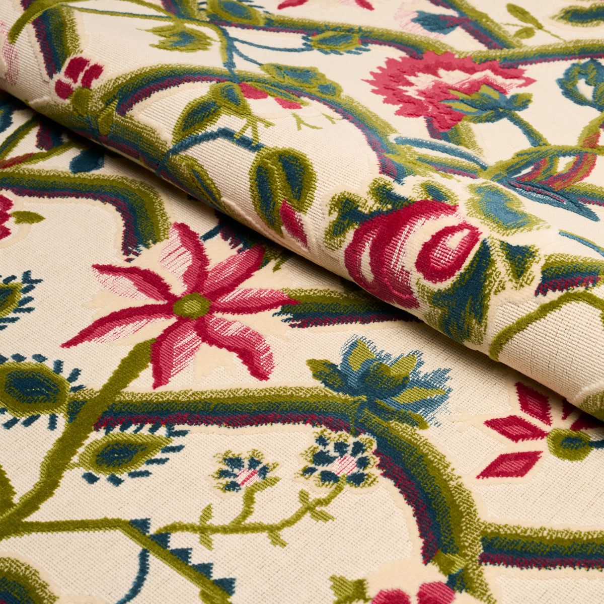 Jacobean Garden Velvet fabric in mulberry & leaf color - pattern number 84820 - by Schumacher in the Cut & Patterned Velvets collection