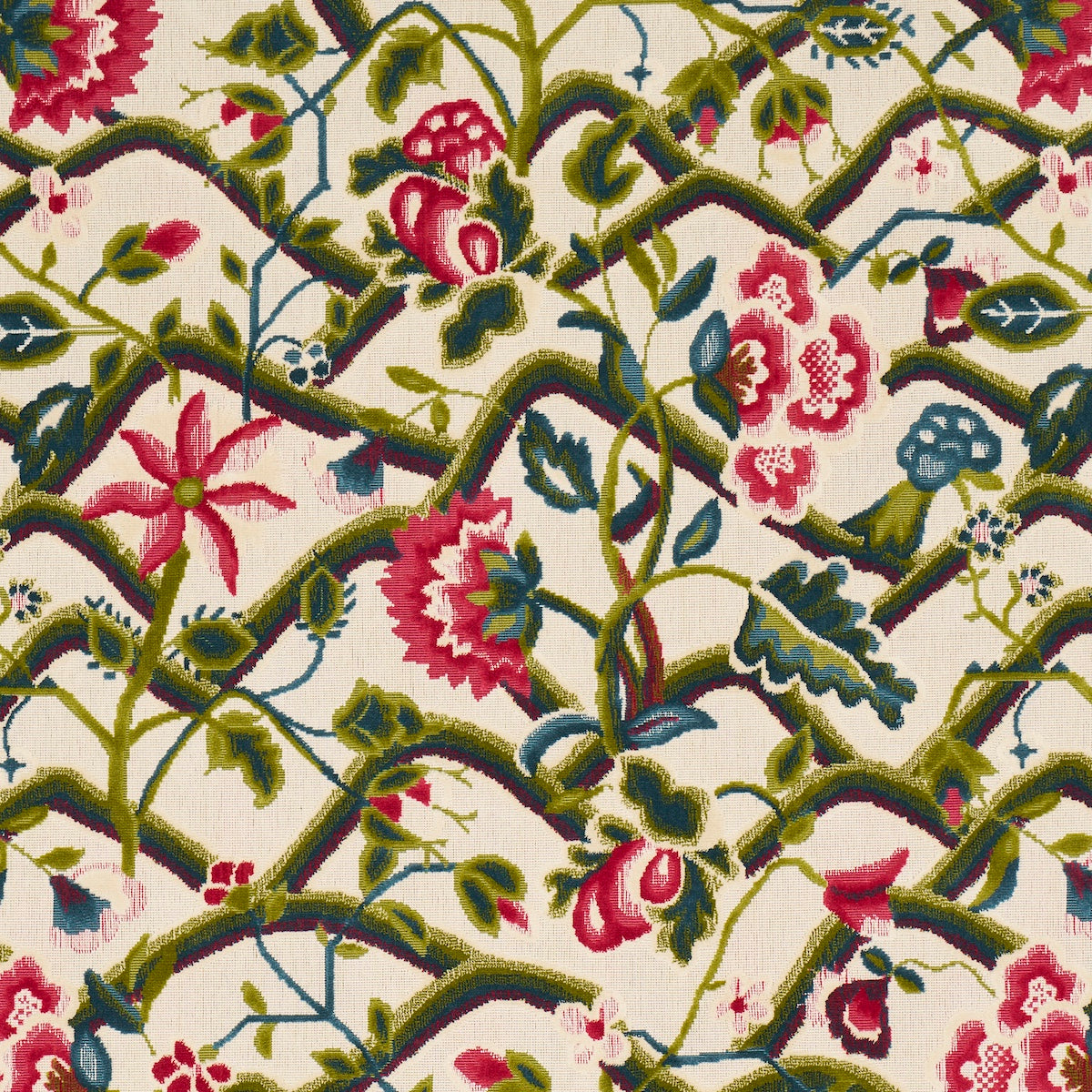 Jacobean Garden Velvet fabric in mulberry & leaf color - pattern number 84820 - by Schumacher in the Cut & Patterned Velvets collection