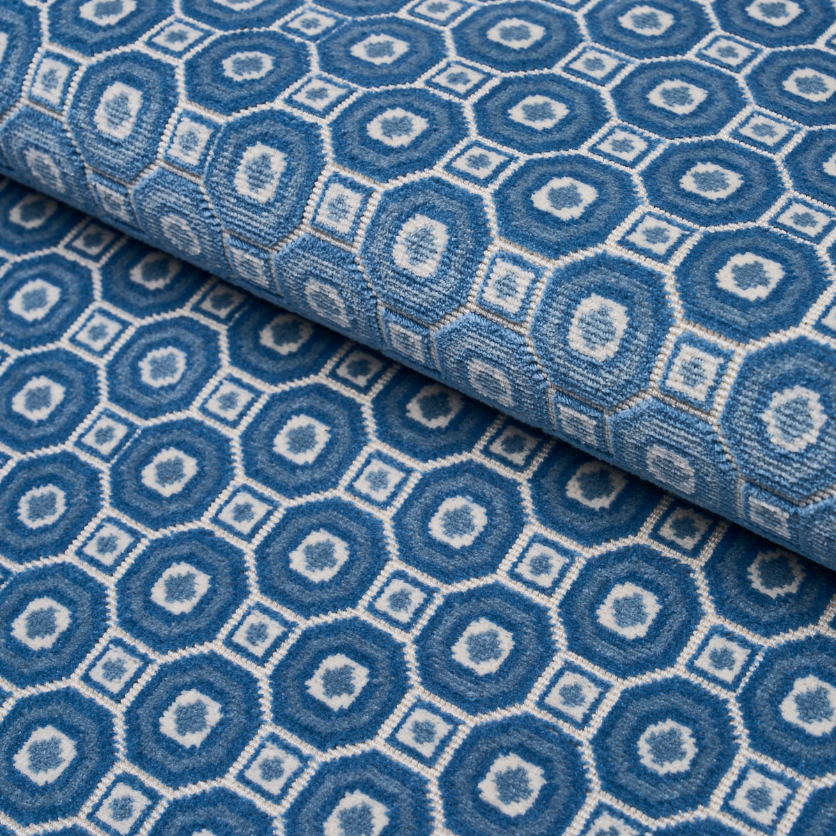 Trianon Cut Velvet fabric in azur color - pattern number 84892 - by Schumacher in the Timothy Corrigan collection
