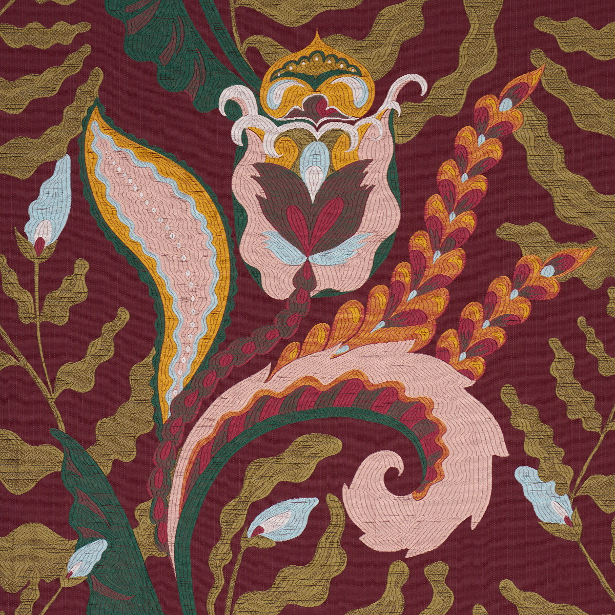 Jaipur Fantaisie fabric in aubergine color - pattern number 85492 - by Schumacher in the Laura Gonzalez collection