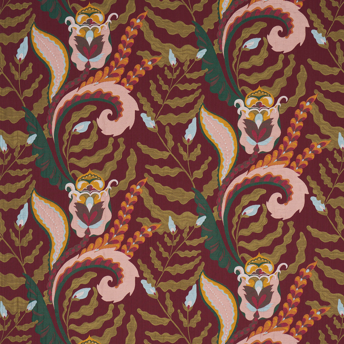 Jaipur Fantaisie fabric in aubergine color - pattern number 85492 - by Schumacher in the Laura Gonzalez collection
