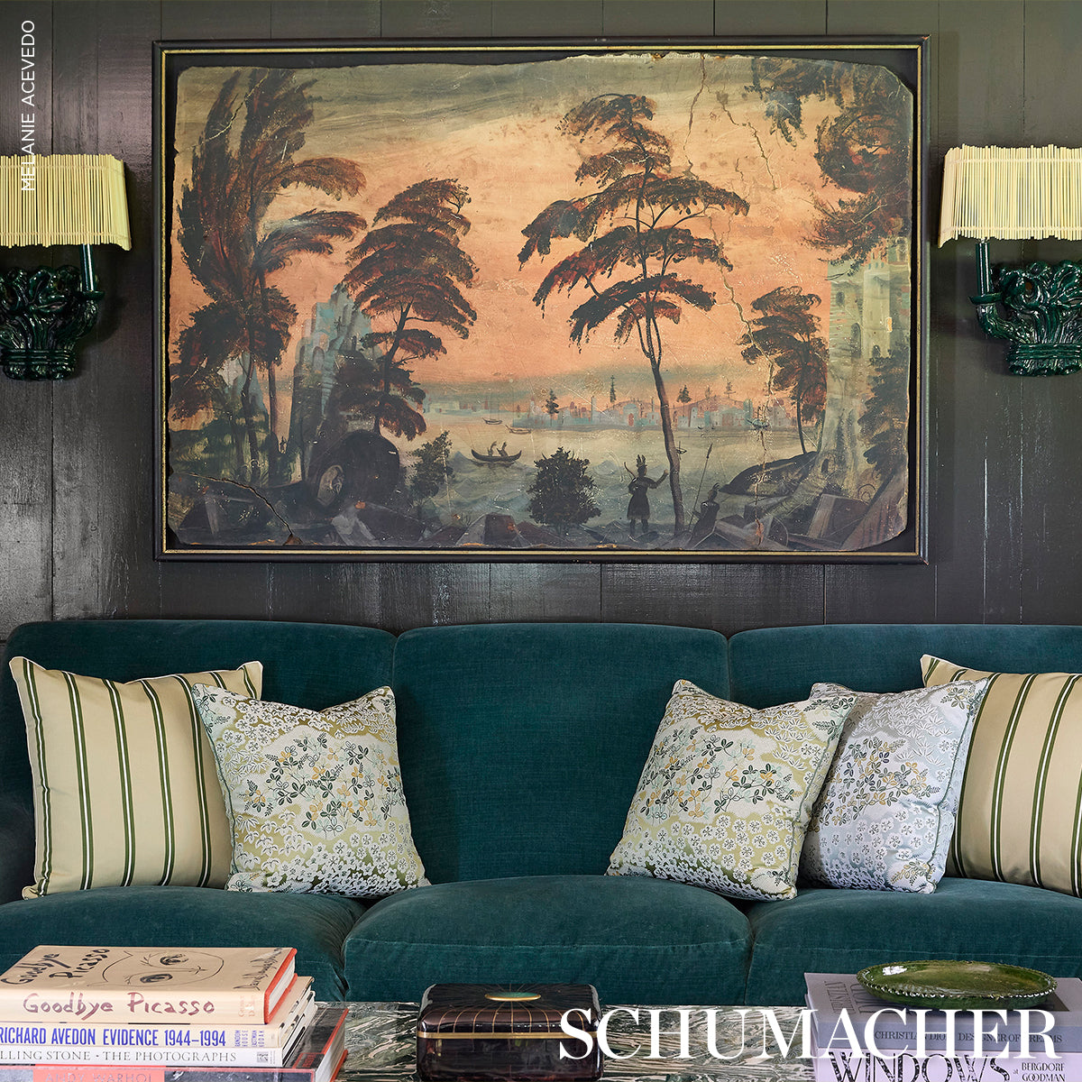Briony Stripe fabric in leaf color - pattern number 85622 - by Schumacher in the New Traditional collection