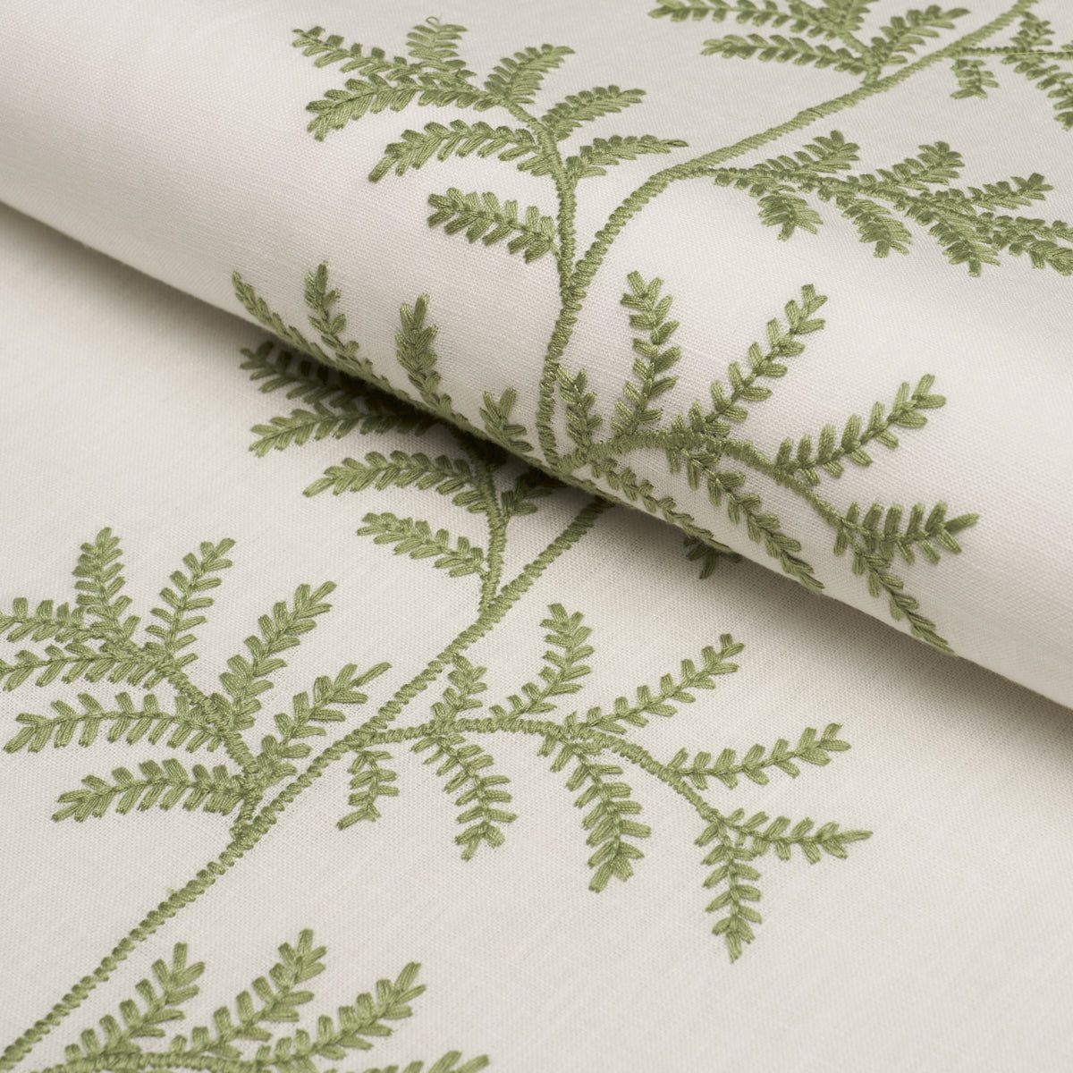 Eloise Embroidery fabric in sage color - pattern number 85630 - by Schumacher in the New Traditional collection