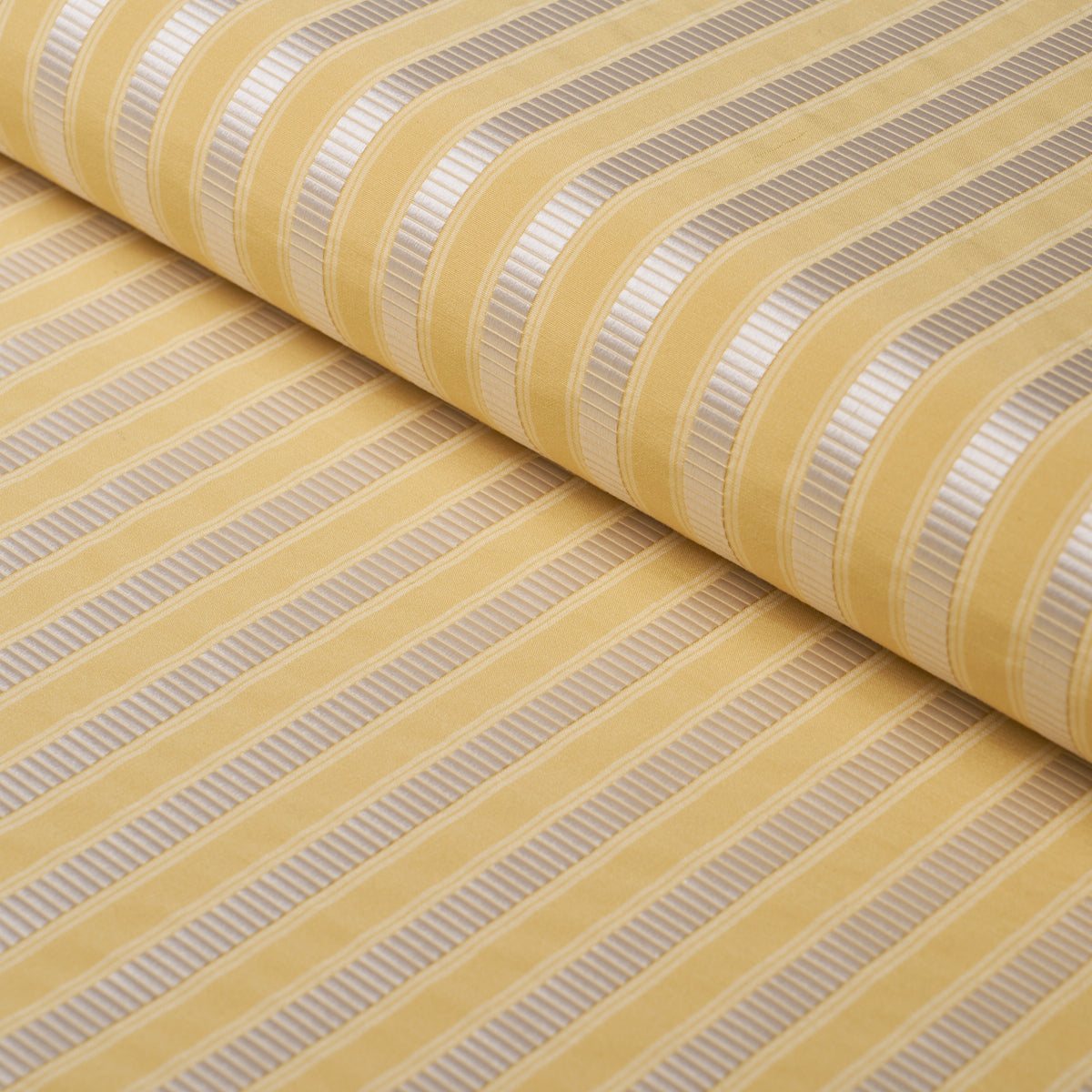 Lincoln Small Stripe fabric in yellow color - pattern number 85765 - by Schumacher in the Mark D. Sikes collection
