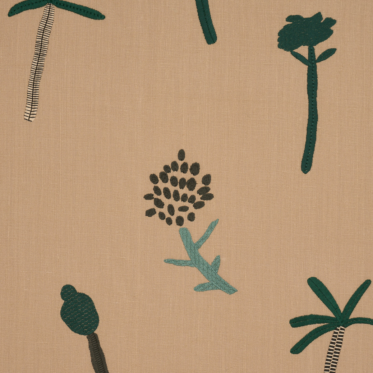 Tropical Trees fabric in Green on Natural color - pattern number 85851 - by Schumacher in the Perennial Favorites collection