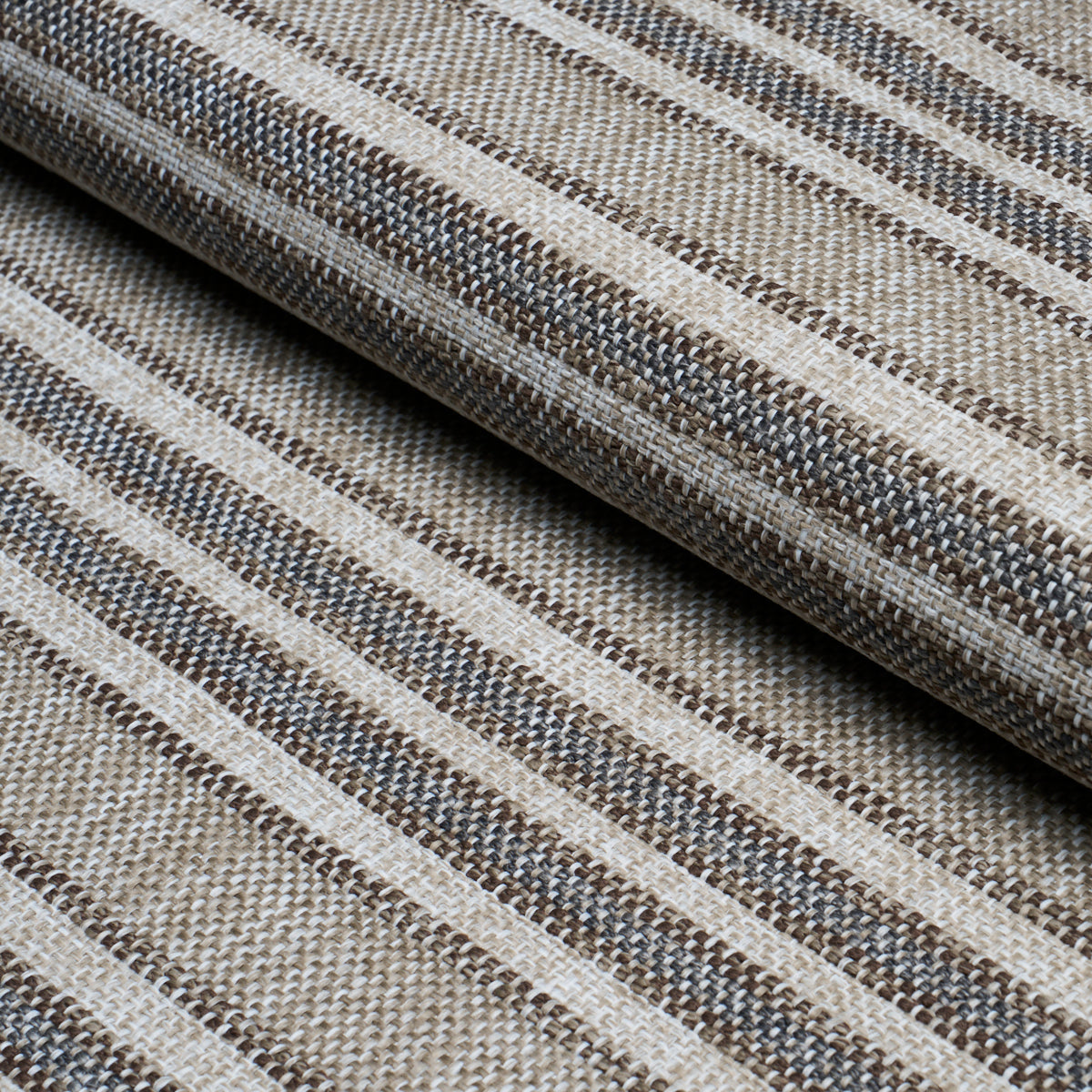 Even Keel Outdoor Stripe fabric in greige color - pattern number 86030 - by Schumacher in the Perennial Favorites collection