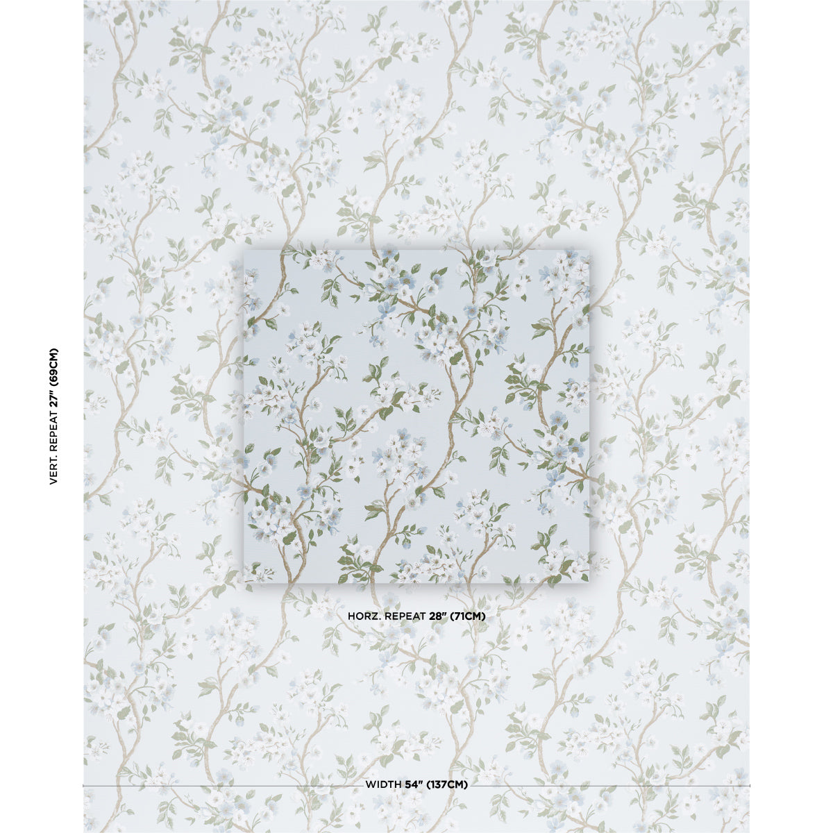Cherry Blossom fabric in sky color - pattern number 86222 - by Schumacher in the Schumacher Classics collection
