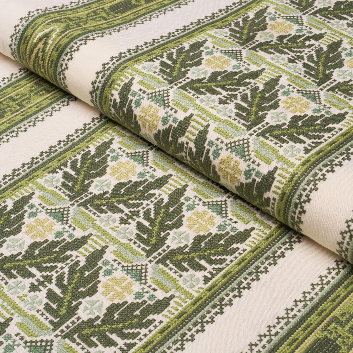 Ayla Embroidery fabric in green color - pattern number 86551 - by Schumacher in the Exquisite Embroideries collection