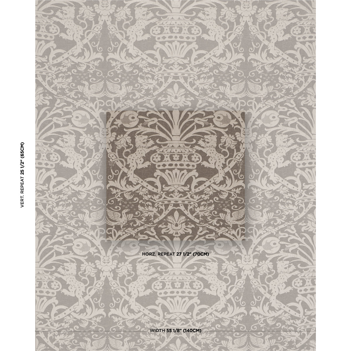 Dougal Damask fabric in smoke color - pattern number 86590 - by Schumacher in the A Country Life collection