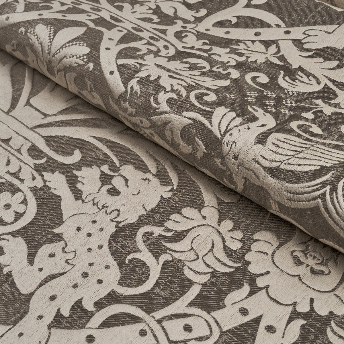 Dougal Damask fabric in smoke color - pattern number 86590 - by Schumacher in the A Country Life collection