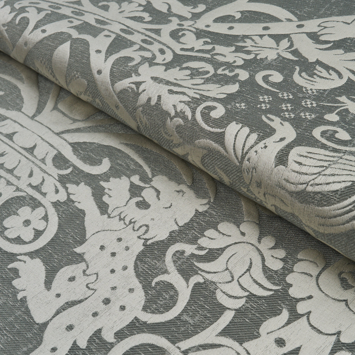 Dougal Damask fabric in mist color - pattern number 86592 - by Schumacher in the A Country Life collection