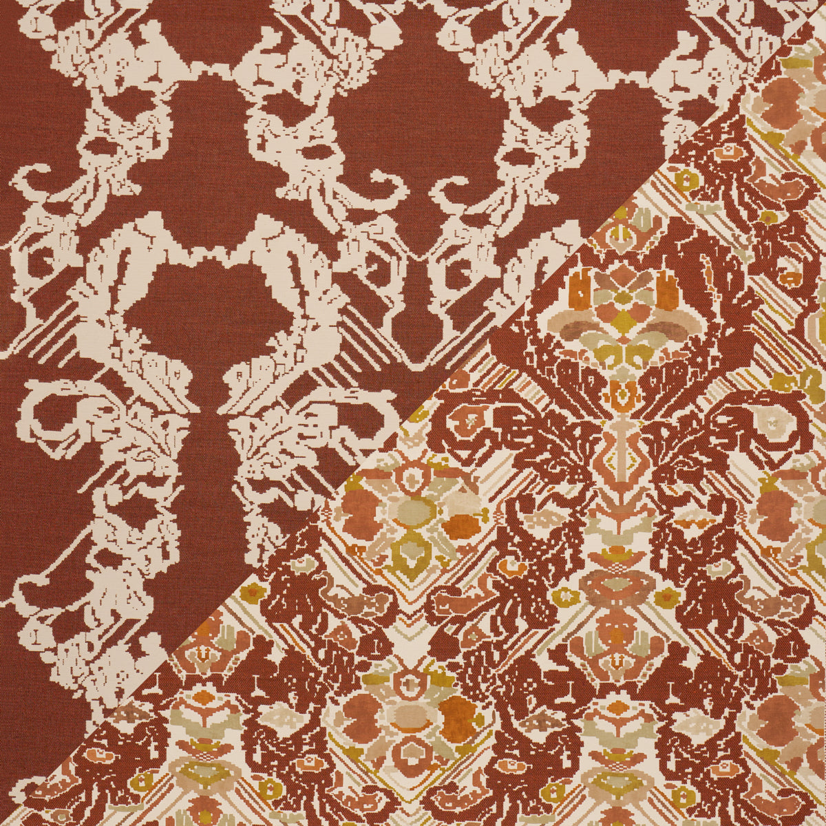 Reversible Digital Damask fabric in chartreuse color - pattern number 87550 - by Schumacher in the Atelier Paris collection